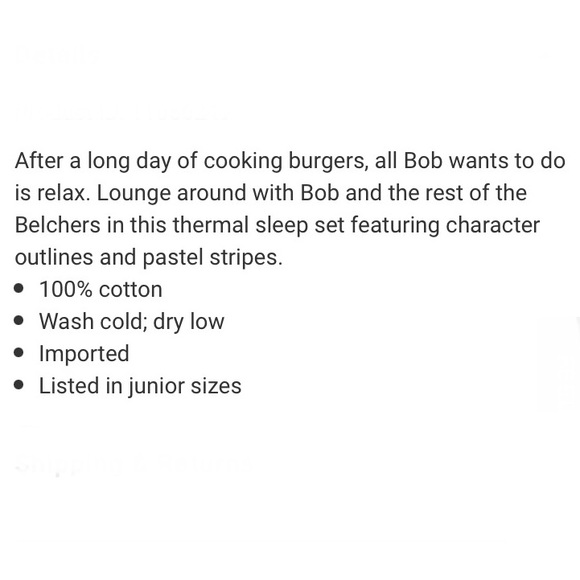 NWOT! BOB’S BURGERS Striped Thermal PAJAMAS SLEEP SET!BRAND NEW Lost tag @ store - Picture 14 of 14